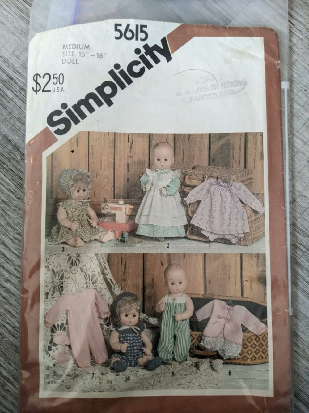 Simplicity Doll Clothes Patterns # 5615 Sz: Medium Vintage From 1984 Excellent C